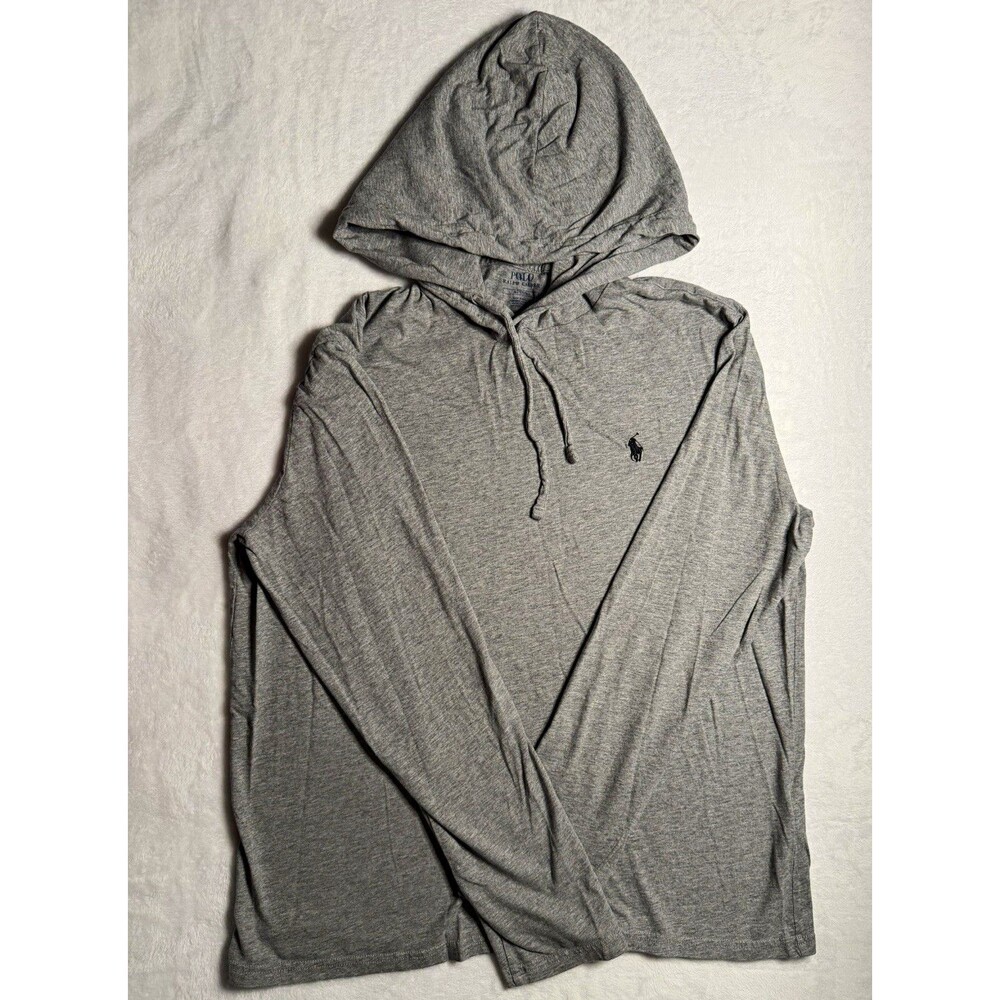 Polo Ralph Lauren Mens Gray Pullover Hoodie Polo Pony Logo Cotton Jersey M